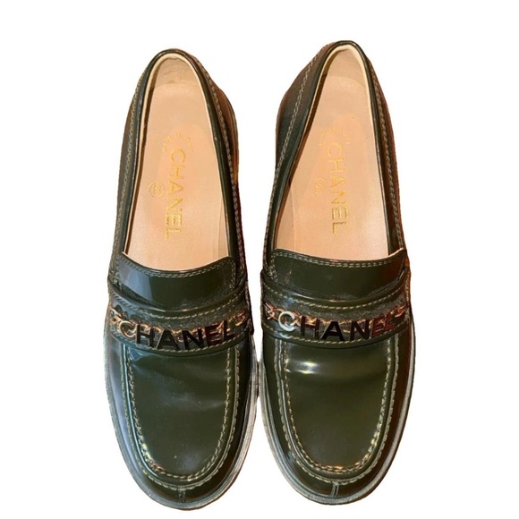 CHANEL Women's Dark Green Loafers - Picture 1 of 5